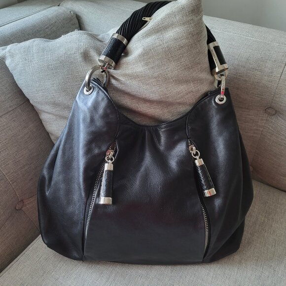 MICHAEL KORS SATCHEL HOBO SHOULDER BAG IN BLACK LEATHER - Picture 12 of 13